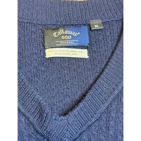 Vintage Callaway Golf Men's Cable Knit Vest 100% Merino Wool Blue Sz XL - Picture 3 of 7